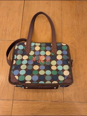 Polka Dot Tote Bag in Brown and Teal